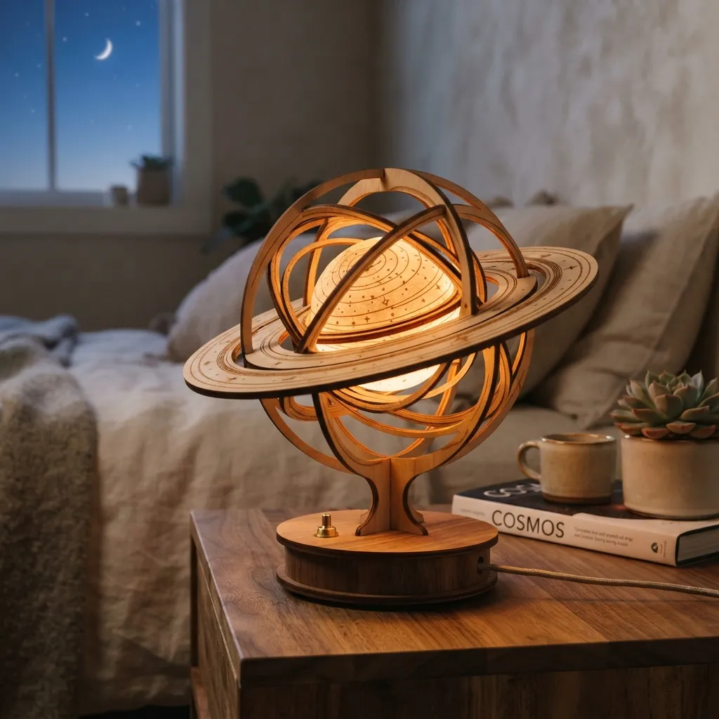 Wooden Night Light Planetary Ring Home Decor